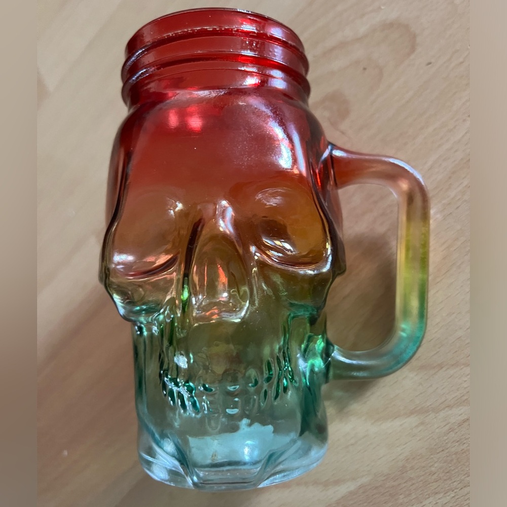 Colorful skull mason jar molded glass with handle